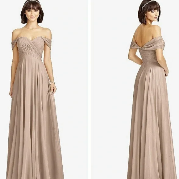 Dessy Collection Off-The-Shoulder Draped Chiffon Maxi Dress - Pink